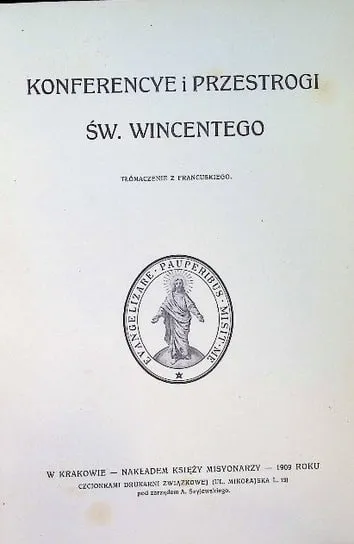 Konferencye i przestrogi św Wincentego 1909 r. Wysoka jakość